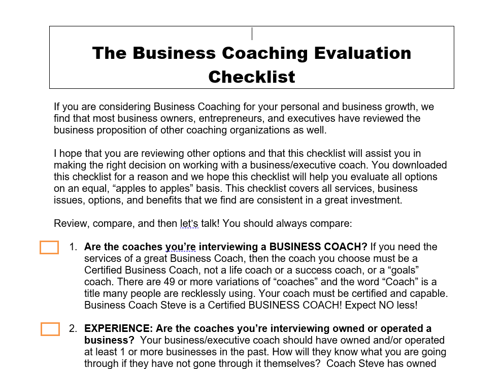 The Business Coaching Evaluation Checklist